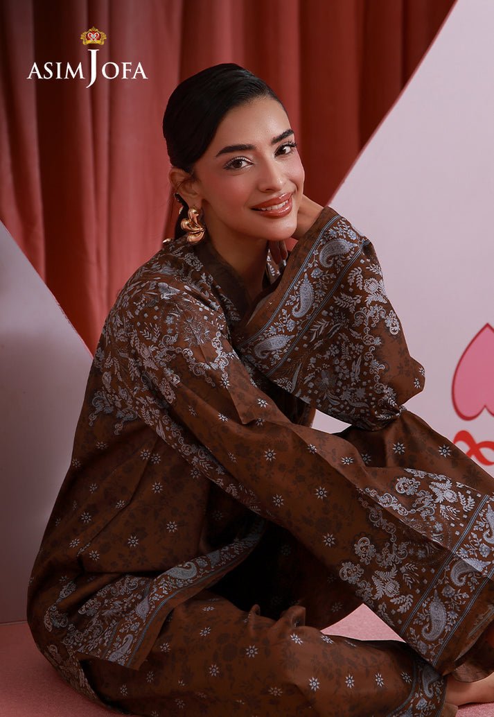 Asim Jofa | Eid Pret | AJPB-308-Brand:Asim Jofa-Type:Ladies Clothes-Dark Brown-Lawn-House of Maryam- Buy in UK, USA