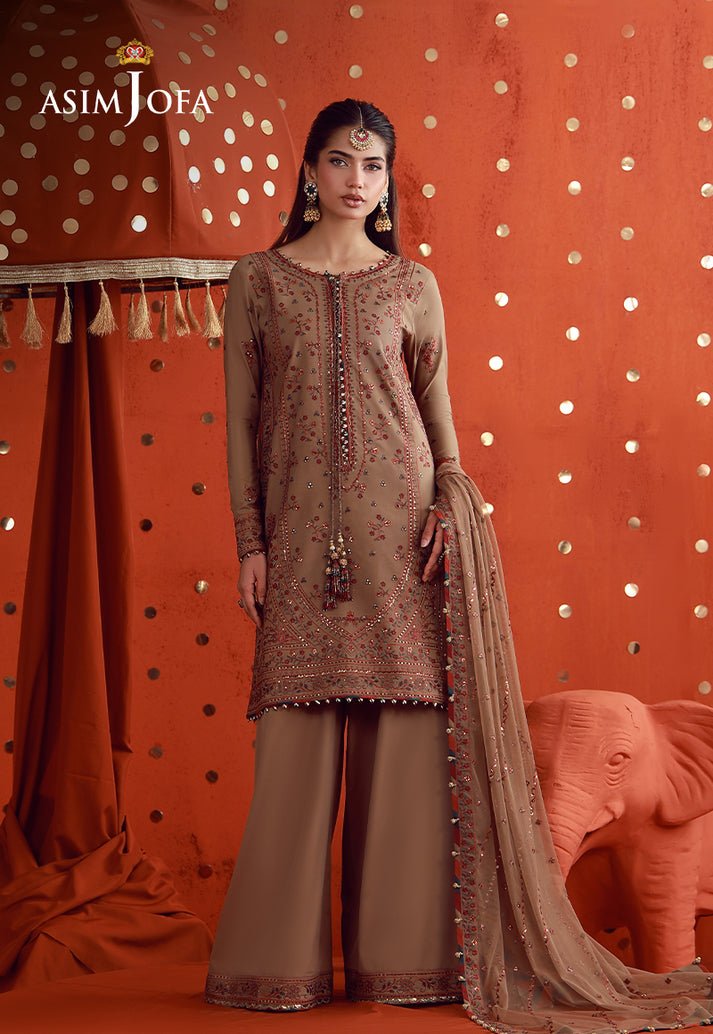 Asim Jofa | Luxury Festive 26 | AJULFB-01-Brand:Asim Jofa-Type:Ladies Clothes-Coffee-Silk-House of Maryam- Buy in UK, USA