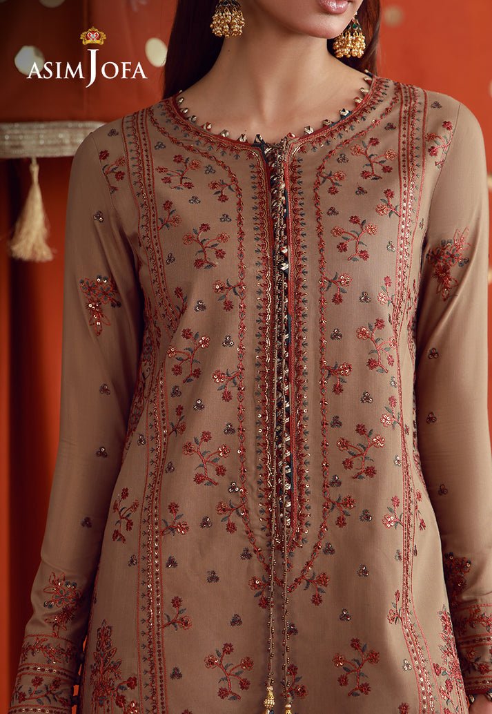 Asim Jofa | Luxury Festive 26 | AJULFB-01-Brand:Asim Jofa-Type:Ladies Clothes-Coffee-Silk-House of Maryam- Buy in UK, USA