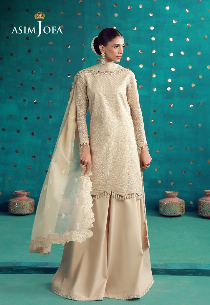 Asim Jofa | Luxury Festive 26 | AJULFB-02-Brand:Asim Jofa-Type:Ladies Clothes-Ivory-Javeria Net-House of Maryam- Buy in UK, USA