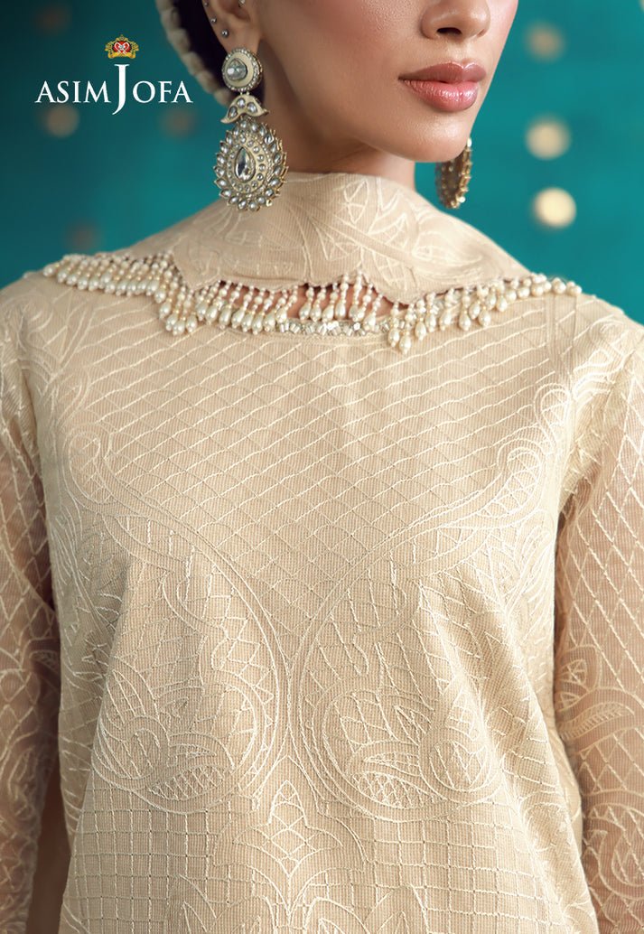 Asim Jofa | Luxury Festive 26 | AJULFB-02-Brand:Asim Jofa-Type:Ladies Clothes-Ivory-Javeria Net-House of Maryam- Buy in UK, USA