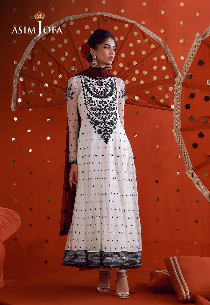 Asim Jofa | Luxury Festive 26 | AJULFB-03-Brand:Asim Jofa-Type:Ladies Clothes-White-Poly Net-House of Maryam- Buy in UK, USA