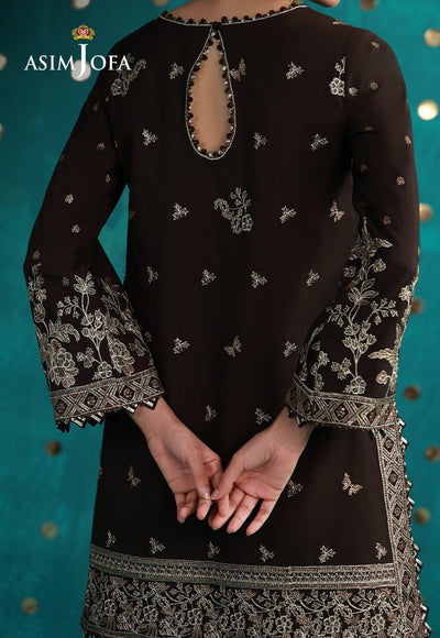 Asim Jofa | Luxury Festive 26 | AJULFB-04-Brand:Asim Jofa-Type:Ladies Clothes-Dark Brown-Boski Silk-House of Maryam- Buy in UK, USA