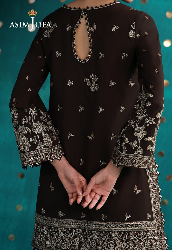 Asim Jofa | Luxury Festive 26 | AJULFB-04-Brand:Asim Jofa-Type:Ladies Clothes-Dark Brown-Boski Silk-House of Maryam- Buy in UK, USA