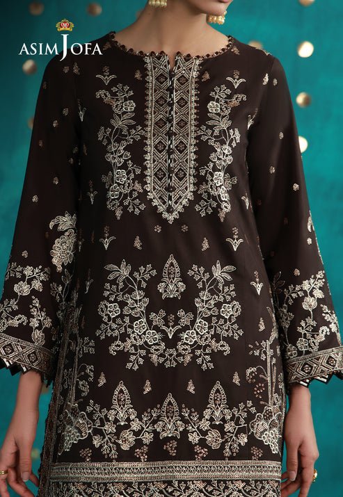 Asim Jofa | Luxury Festive 26 | AJULFB-04-Brand:Asim Jofa-Type:Ladies Clothes-Dark Brown-Boski Silk-House of Maryam- Buy in UK, USA