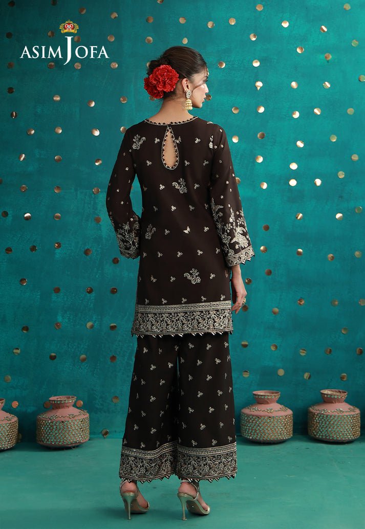 Asim Jofa | Luxury Festive 26 | AJULFB-04-Brand:Asim Jofa-Type:Ladies Clothes-Dark Brown-Boski Silk-House of Maryam- Buy in UK, USA
