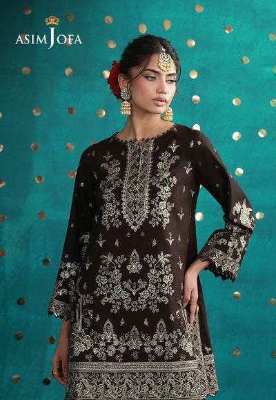 Asim Jofa | Luxury Festive 26 | AJULFB-04-Brand:Asim Jofa-Type:Ladies Clothes-Dark Brown-Boski Silk-House of Maryam- Buy in UK, USA