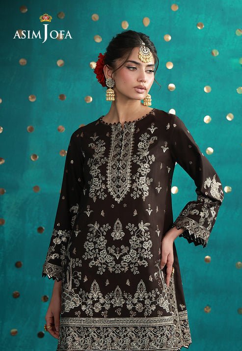 Asim Jofa | Luxury Festive 26 | AJULFB-04-Brand:Asim Jofa-Type:Ladies Clothes-Dark Brown-Boski Silk-House of Maryam- Buy in UK, USA