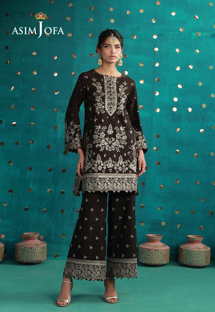 Asim Jofa | Luxury Festive 26 | AJULFB-04-Brand:Asim Jofa-Type:Ladies Clothes-Dark Brown-Boski Silk-House of Maryam- Buy in UK, USA