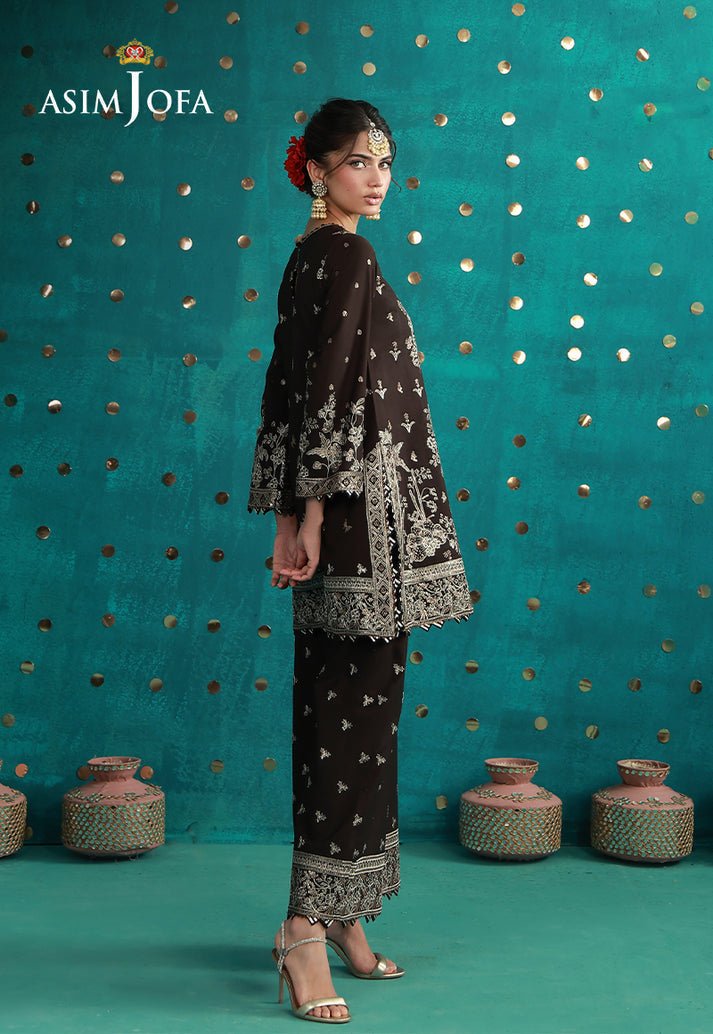 Asim Jofa | Luxury Festive 26 | AJULFB-04-Brand:Asim Jofa-Type:Ladies Clothes-Dark Brown-Boski Silk-House of Maryam- Buy in UK, USA
