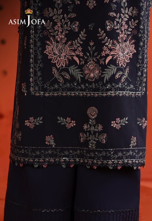 Asim Jofa | Luxury Festive 26 | AJULFB-05-Brand:Asim Jofa-Type:Ladies Clothes-Dark Navy Blue-Boski Silk-House of Maryam- Buy in UK, USA