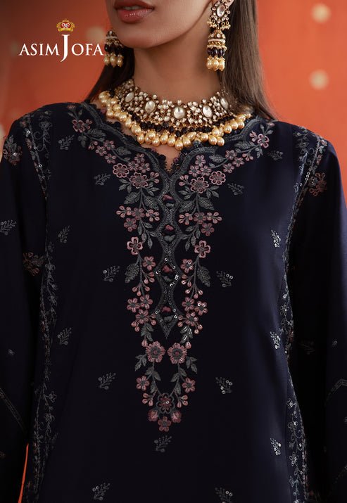 Asim Jofa | Luxury Festive 26 | AJULFB-05-Brand:Asim Jofa-Type:Ladies Clothes-Dark Navy Blue-Boski Silk-House of Maryam- Buy in UK, USA