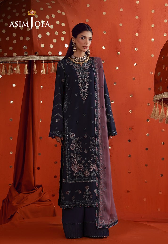 Asim Jofa | Luxury Festive 26 | AJULFB-05-Brand:Asim Jofa-Type:Ladies Clothes-Dark Navy Blue-Boski Silk-House of Maryam- Buy in UK, USA