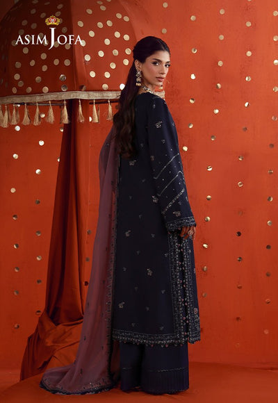 Asim Jofa | Luxury Festive 26 | AJULFB-05-Brand:Asim Jofa-Type:Ladies Clothes-Dark Navy Blue-Boski Silk-House of Maryam- Buy in UK, USA