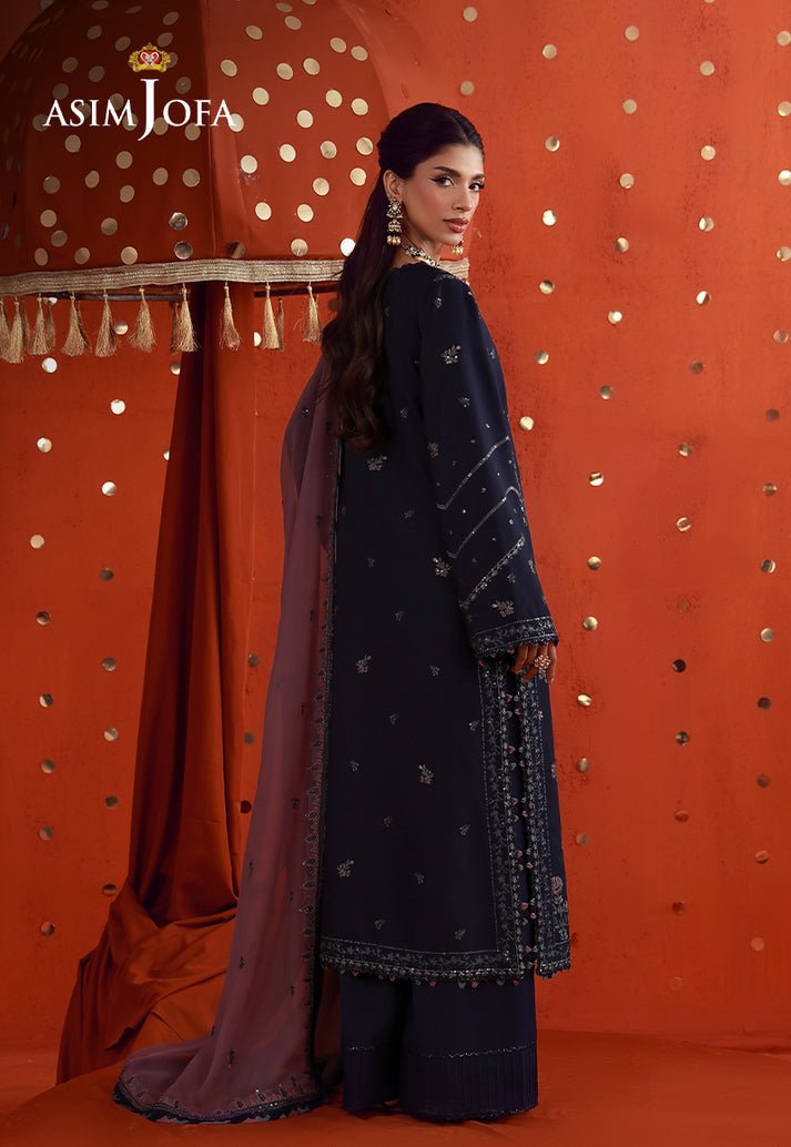 Asim Jofa | Luxury Festive 26 | AJULFB-05-Brand:Asim Jofa-Type:Ladies Clothes-Dark Navy Blue-Boski Silk-House of Maryam- Buy in UK, USA