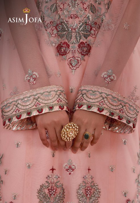 Asim Jofa | Luxury Festive 26 | AJULFB-06-Brand:Asim Jofa-Type:Ladies Clothes-Pink-Poly Net-House of Maryam- Buy in UK, USA