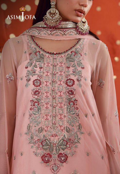 Asim Jofa | Luxury Festive 26 | AJULFB-06-Brand:Asim Jofa-Type:Ladies Clothes-Pink-Poly Net-House of Maryam- Buy in UK, USA