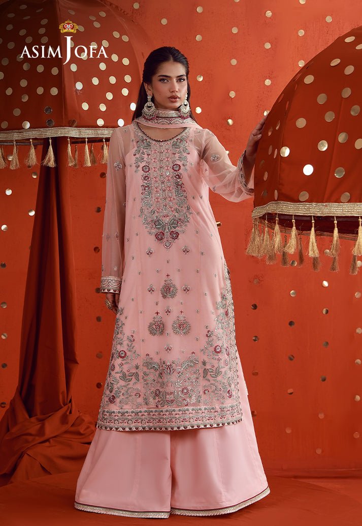 Asim Jofa | Luxury Festive 26 | AJULFB-06-Brand:Asim Jofa-Type:Ladies Clothes-Pink-Poly Net-House of Maryam- Buy in UK, USA