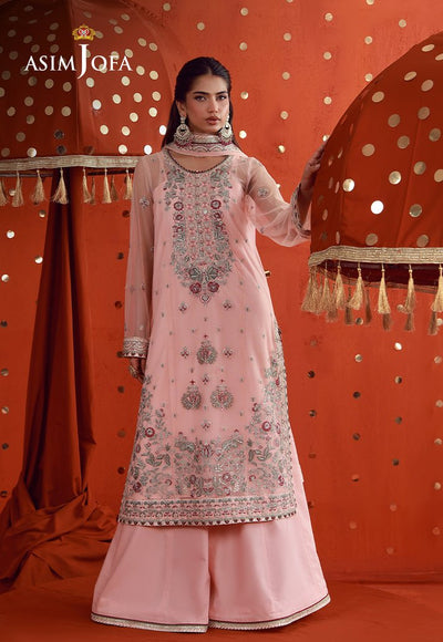 Asim Jofa | Luxury Festive 26 | AJULFB-06-Brand:Asim Jofa-Type:Ladies Clothes-Pink-Poly Net-House of Maryam- Buy in UK, USA