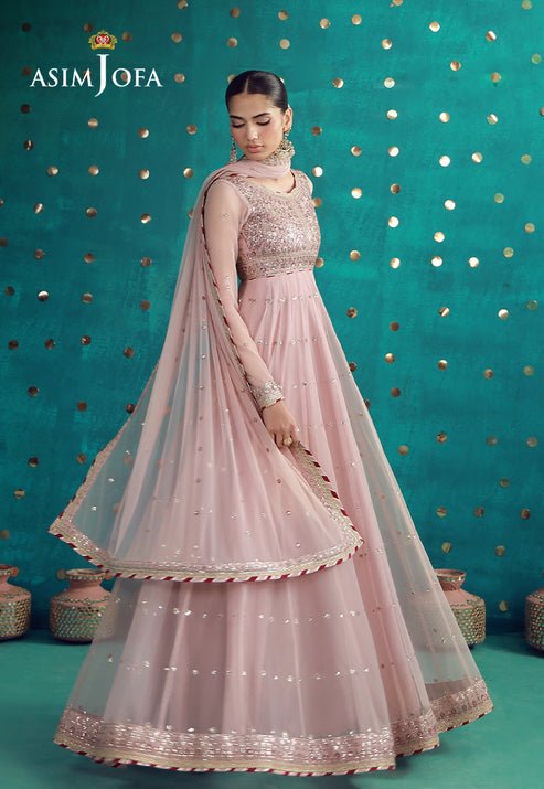 Asim Jofa | Luxury Festive 26 | AJULFB-07-Brand:Asim Jofa-Type:Ladies Clothes-Tea Pink-Poly Net-House of Maryam- Buy in UK, USA