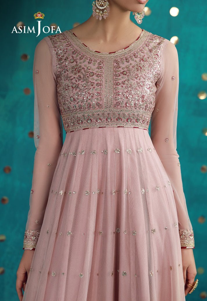 Asim Jofa | Luxury Festive 26 | AJULFB-07-Brand:Asim Jofa-Type:Ladies Clothes-Tea Pink-Poly Net-House of Maryam- Buy in UK, USA