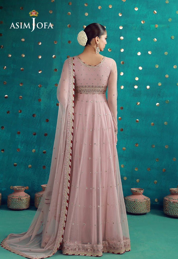 Asim Jofa | Luxury Festive 26 | AJULFB-07-Brand:Asim Jofa-Type:Ladies Clothes-Tea Pink-Poly Net-House of Maryam- Buy in UK, USA