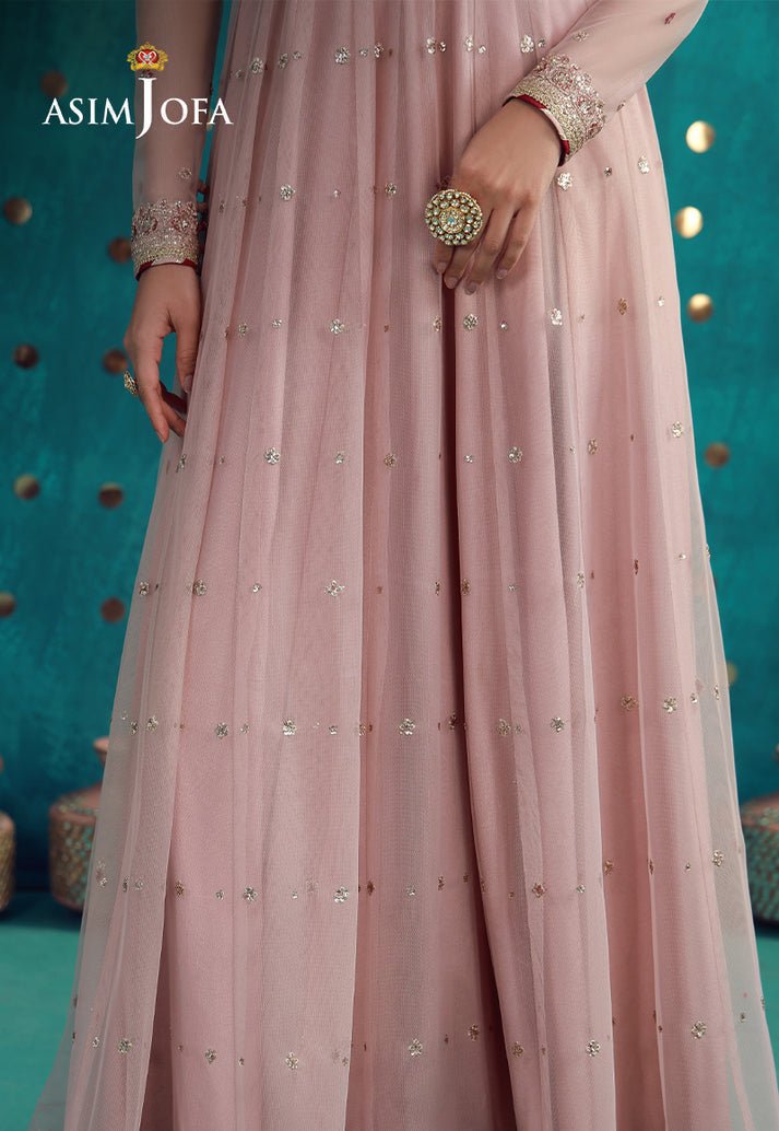 Asim Jofa | Luxury Festive 26 | AJULFB-07-Brand:Asim Jofa-Type:Ladies Clothes-Tea Pink-Poly Net-House of Maryam- Buy in UK, USA
