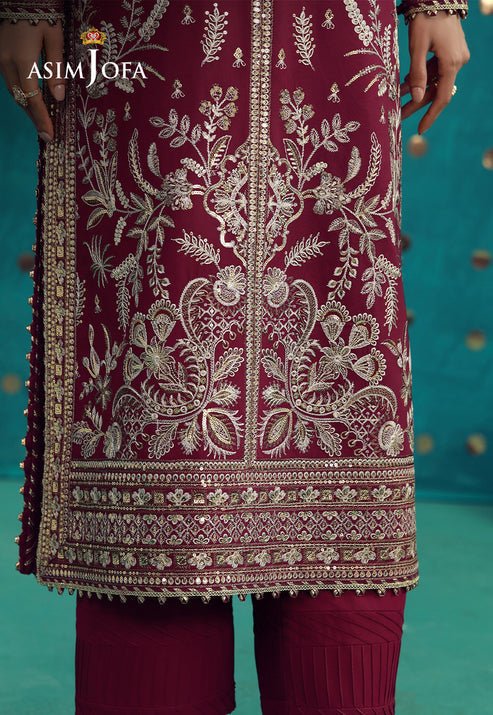 Asim Jofa | Luxury Festive 26 | AJULFB-08-Brand:Asim Jofa-Type:Ladies Clothes-Maroon-Boski Silk-House of Maryam- Buy in UK, USA