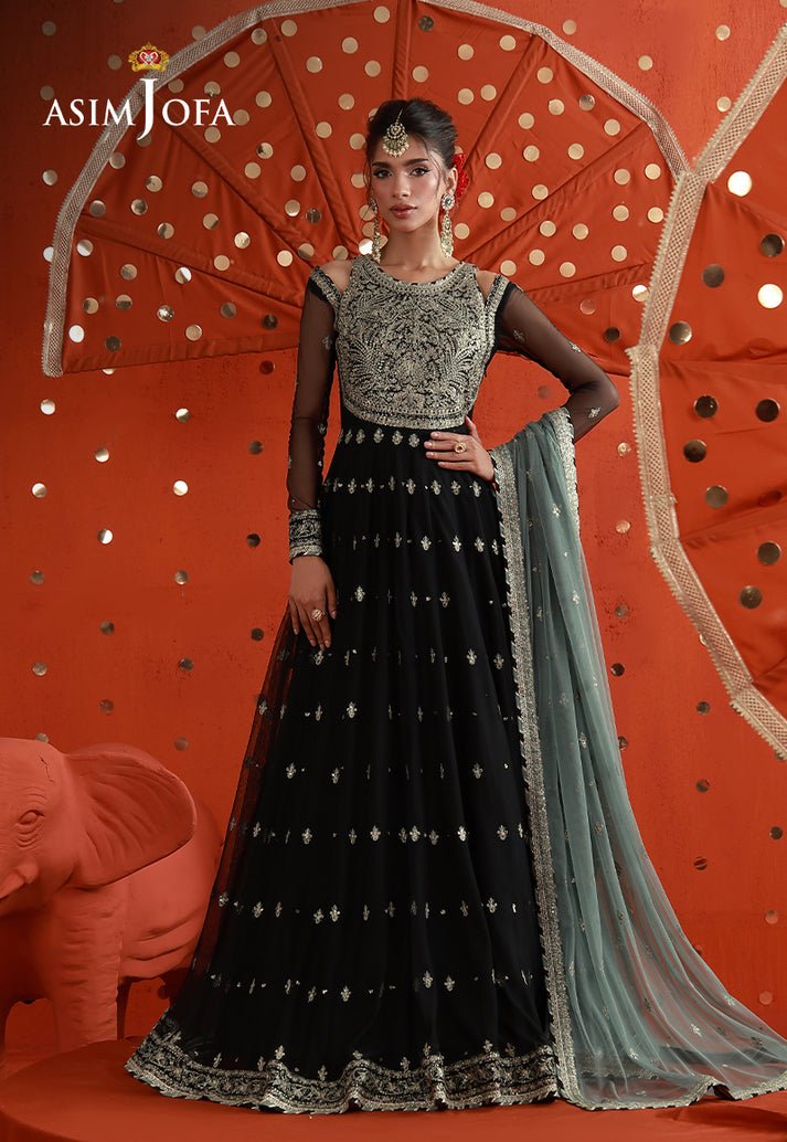 Asim Jofa | Luxury Festive 26 | AJULFB-09-Brand:Asim Jofa-Type:Ladies Clothes-Black-Poly Net-House of Maryam- Buy in UK, USA