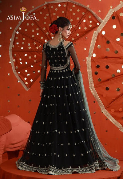 Asim Jofa | Luxury Festive 26 | AJULFB-09-Brand:Asim Jofa-Type:Ladies Clothes-Black-Poly Net-House of Maryam- Buy in UK, USA