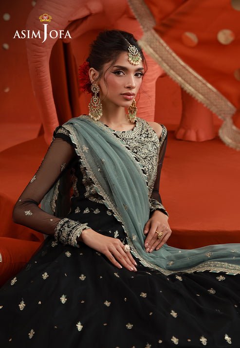Asim Jofa | Luxury Festive 26 | AJULFB-09-Brand:Asim Jofa-Type:Ladies Clothes-Black-Poly Net-House of Maryam- Buy in UK, USA