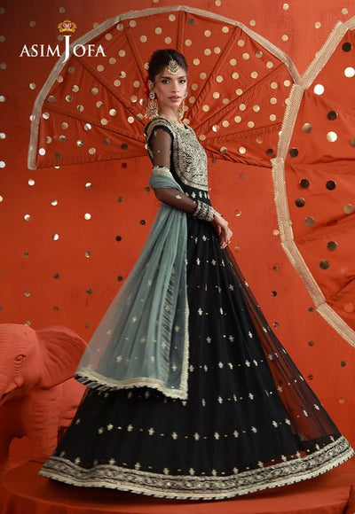 Asim Jofa | Luxury Festive 26 | AJULFB-09-Brand:Asim Jofa-Type:Ladies Clothes-Black-Poly Net-House of Maryam- Buy in UK, USA