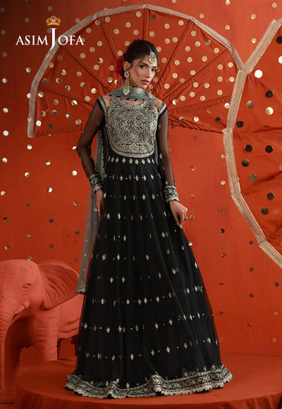 Asim Jofa | Luxury Festive 26 | AJULFB-09-Brand:Asim Jofa-Type:Ladies Clothes-Black-Poly Net-House of Maryam- Buy in UK, USA