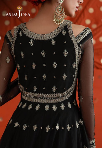 Asim Jofa | Luxury Festive 26 | AJULFB-09-Brand:Asim Jofa-Type:Ladies Clothes-Black-Poly Net-House of Maryam- Buy in UK, USA