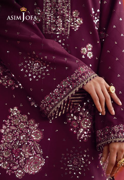 Asim Jofa | Luxury Festive 26 | AJULFB-10-Brand:Asim Jofa-Type:Ladies Clothes-Magenta-Boski Silk-House of Maryam- Buy in UK, USA