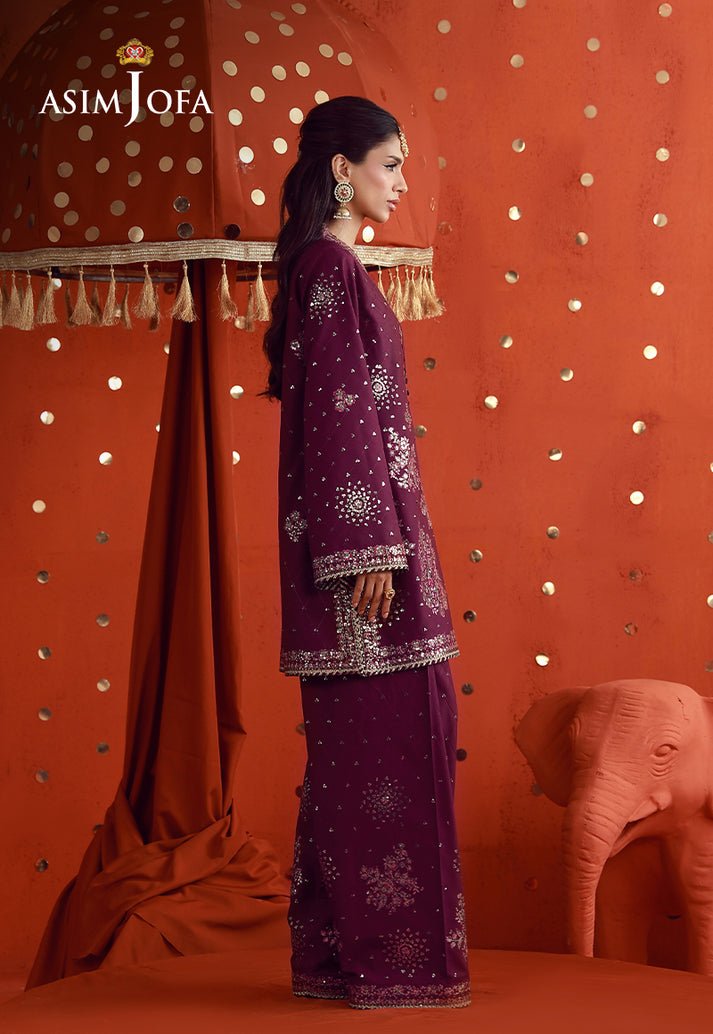 Asim Jofa | Luxury Festive 26 | AJULFB-10-Brand:Asim Jofa-Type:Ladies Clothes-Magenta-Boski Silk-House of Maryam- Buy in UK, USA