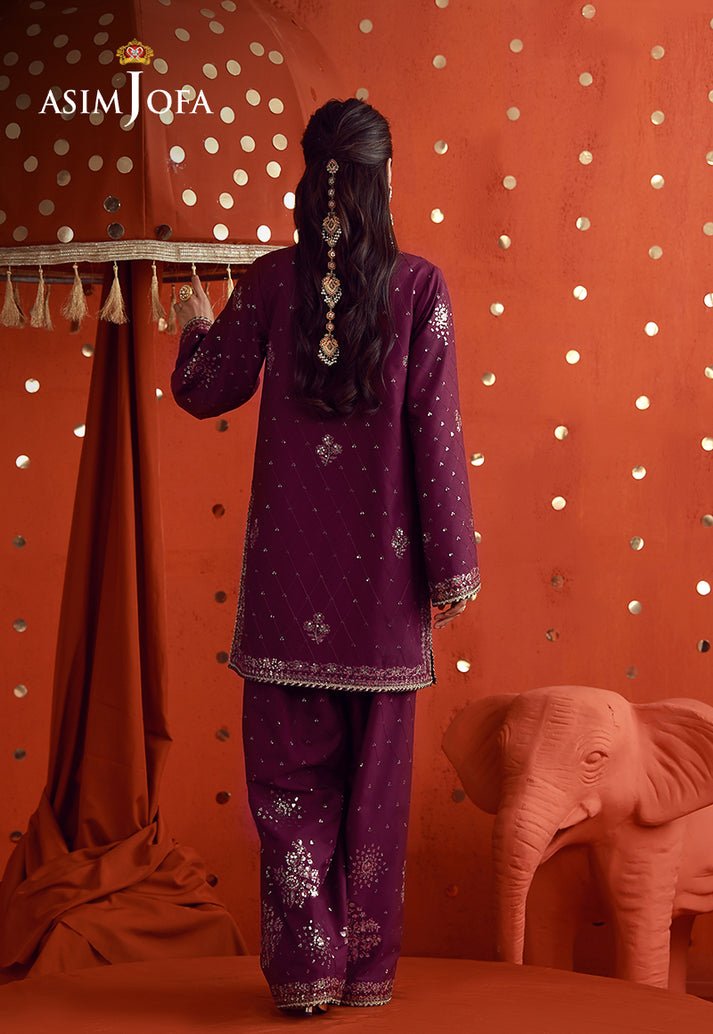 Asim Jofa | Luxury Festive 26 | AJULFB-10-Brand:Asim Jofa-Type:Ladies Clothes-Magenta-Boski Silk-House of Maryam- Buy in UK, USA