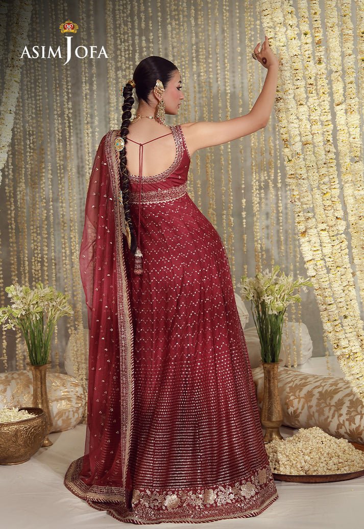 Asim Jofa | Luxury Festive 26 | AJULFE-01-Brand:Asim Jofa-Type:Ladies Clothes-Maroon-Poly Net-House of Maryam- Buy in UK, USA