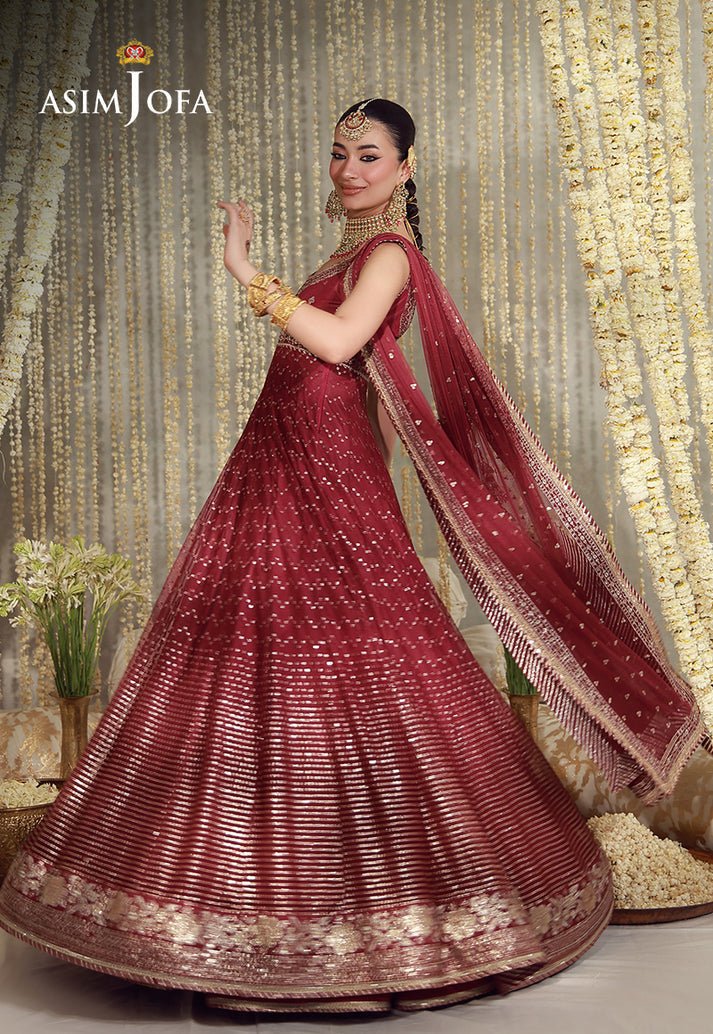 Asim Jofa | Luxury Festive 26 | AJULFE-01-Brand:Asim Jofa-Type:Ladies Clothes-Maroon-Poly Net-House of Maryam- Buy in UK, USA