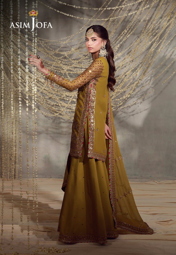 Asim Jofa | Luxury Festive 26 | AJULFE-02-Brand:Asim Jofa-Type:Ladies Clothes-Mustard-Chiffon-House of Maryam- Buy in UK, USA