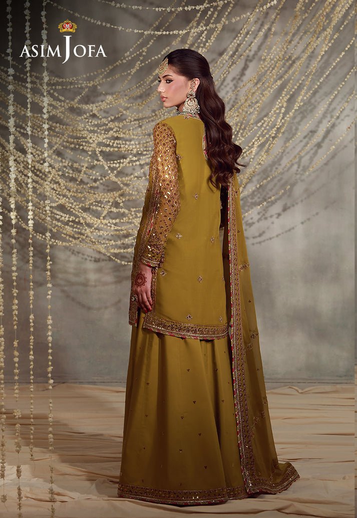 Asim Jofa | Luxury Festive 26 | AJULFE-02-Brand:Asim Jofa-Type:Ladies Clothes-Mustard-Chiffon-House of Maryam- Buy in UK, USA