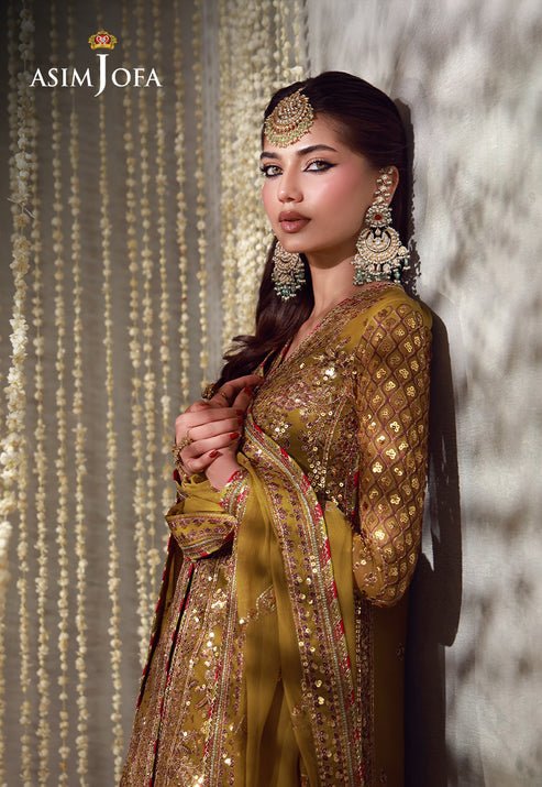 Asim Jofa | Luxury Festive 26 | AJULFE-02-Brand:Asim Jofa-Type:Ladies Clothes-Mustard-Chiffon-House of Maryam- Buy in UK, USA
