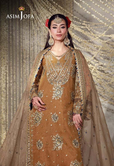 Asim Jofa | Luxury Festive 26 | AJULFE-03-Brand:Asim Jofa-Type:Ladies Clothes-Mustard Brown-Organza-House of Maryam- Buy in UK, USA