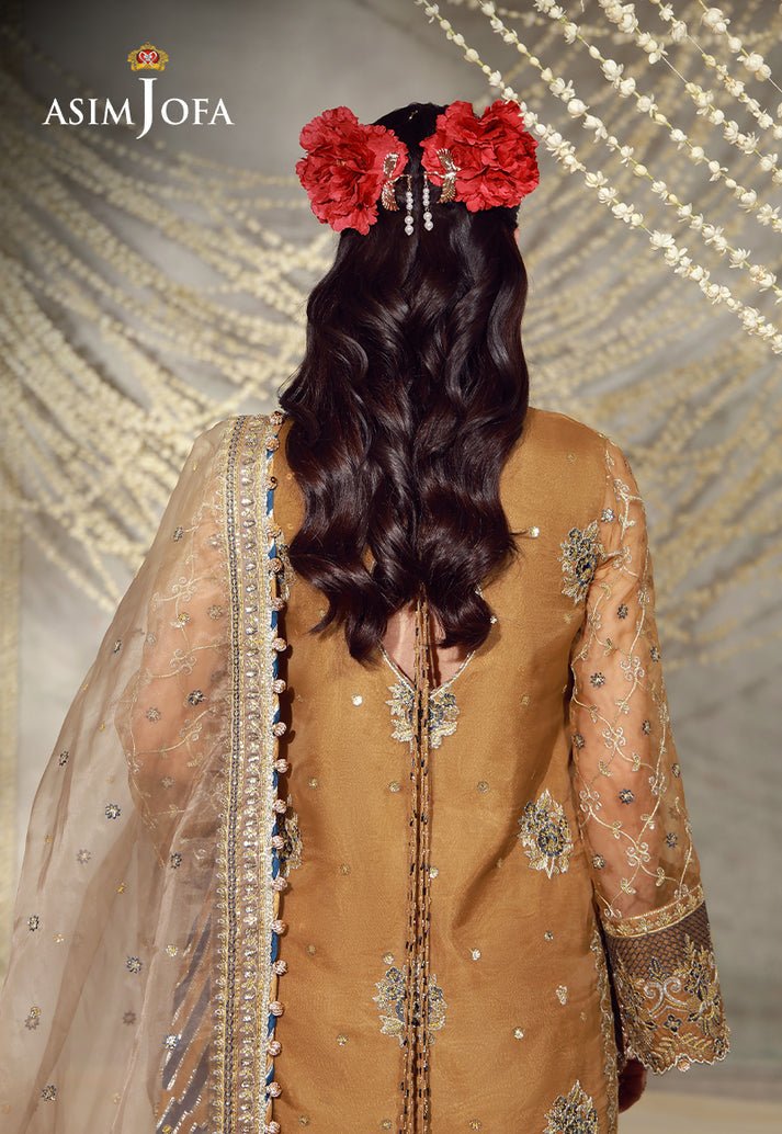 Asim Jofa | Luxury Festive 26 | AJULFE-03-Brand:Asim Jofa-Type:Ladies Clothes-Mustard Brown-Organza-House of Maryam- Buy in UK, USA