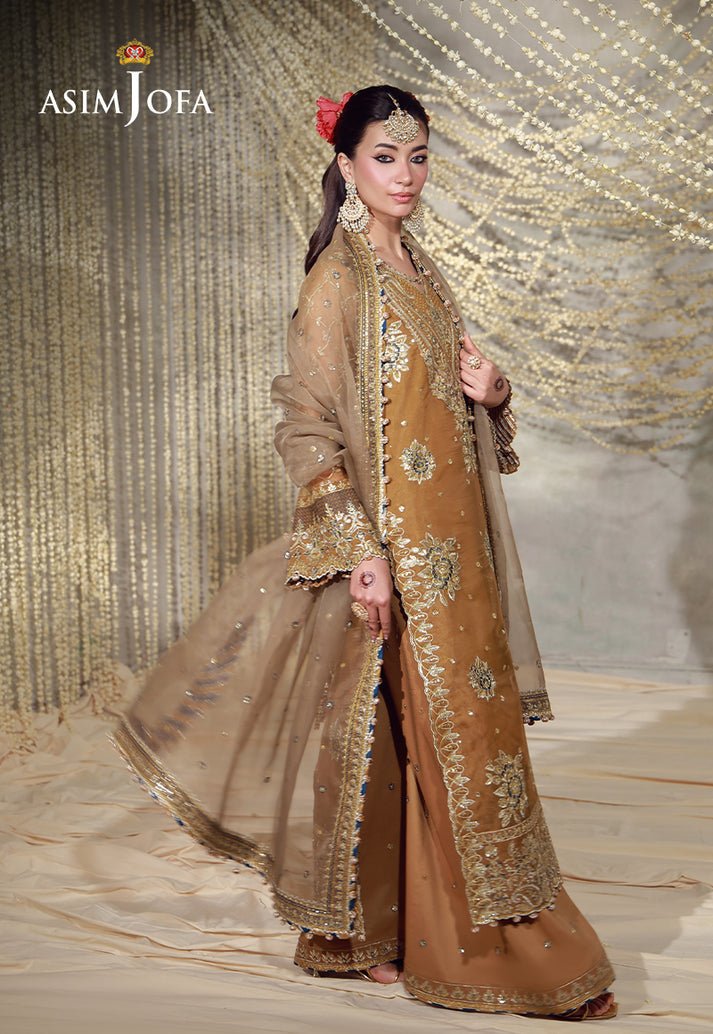 Asim Jofa | Luxury Festive 26 | AJULFE-03-Brand:Asim Jofa-Type:Ladies Clothes-Mustard Brown-Organza-House of Maryam- Buy in UK, USA
