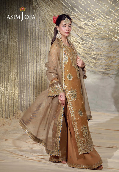 Asim Jofa | Luxury Festive 26 | AJULFE-03-Brand:Asim Jofa-Type:Ladies Clothes-Mustard Brown-Organza-House of Maryam- Buy in UK, USA
