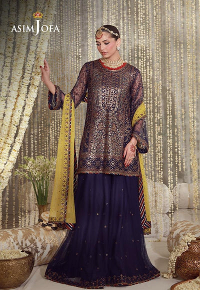 Asim Jofa | Luxury Festive 26 | AJULFE-04-Brand:Asim Jofa-Type:Ladies Clothes-Navy Blue-Poly Net-House of Maryam- Buy in UK, USA