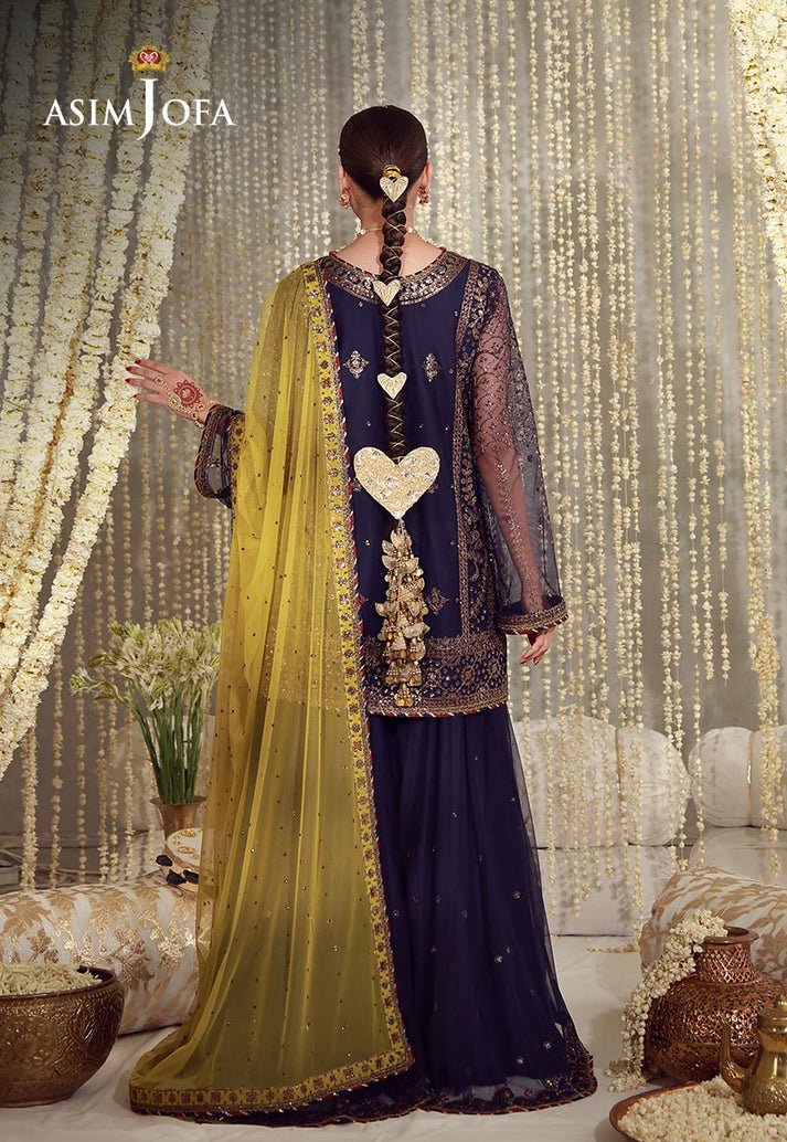 Asim Jofa | Luxury Festive 26 | AJULFE-04-Brand:Asim Jofa-Type:Ladies Clothes-Navy Blue-Poly Net-House of Maryam- Buy in UK, USA