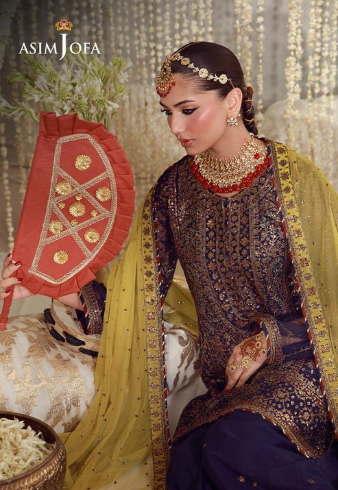 Asim Jofa | Luxury Festive 26 | AJULFE-04-Brand:Asim Jofa-Type:Ladies Clothes-Navy Blue-Poly Net-House of Maryam- Buy in UK, USA