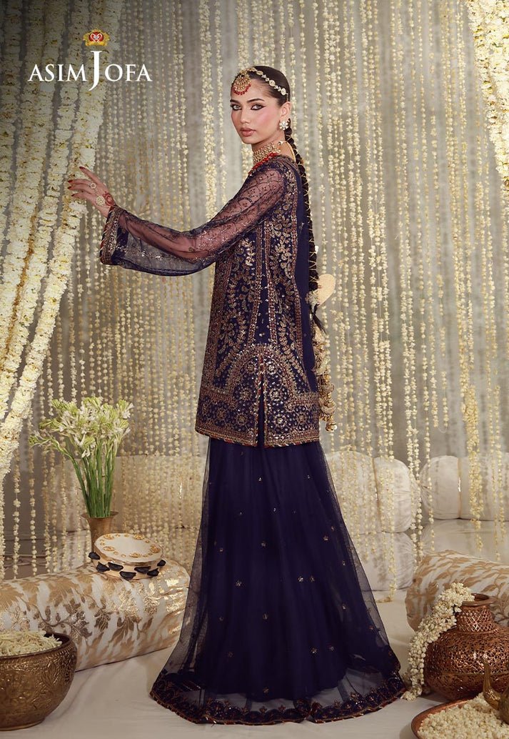 Asim Jofa | Luxury Festive 26 | AJULFE-04-Brand:Asim Jofa-Type:Ladies Clothes-Navy Blue-Poly Net-House of Maryam- Buy in UK, USA
